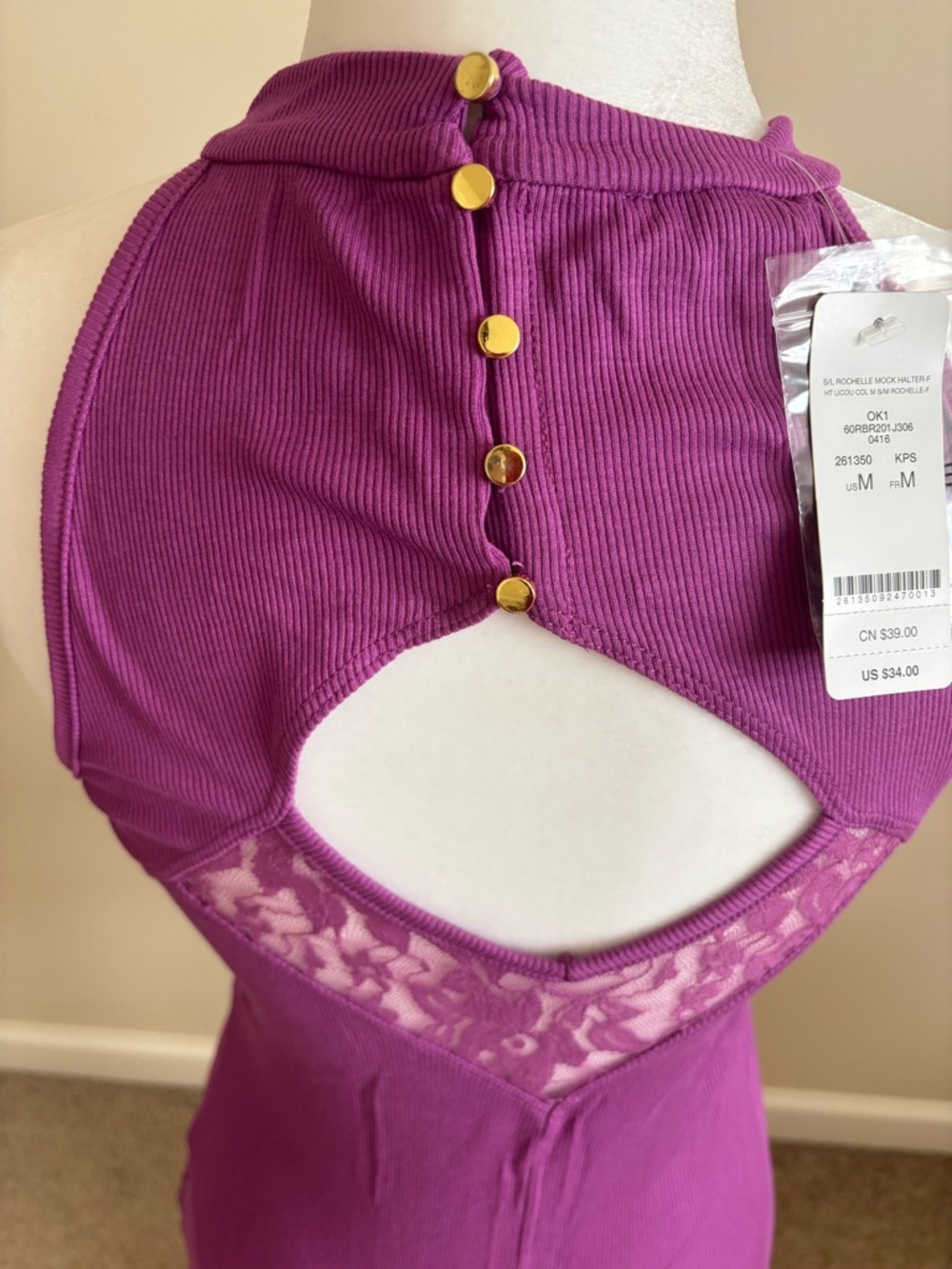 bebe Magenta Ribbed Halter Tank Top - Picture 4 of 4